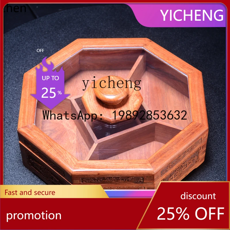 

YFY rosewood solid wood fruit plate living room grid with lid mahogany snack box