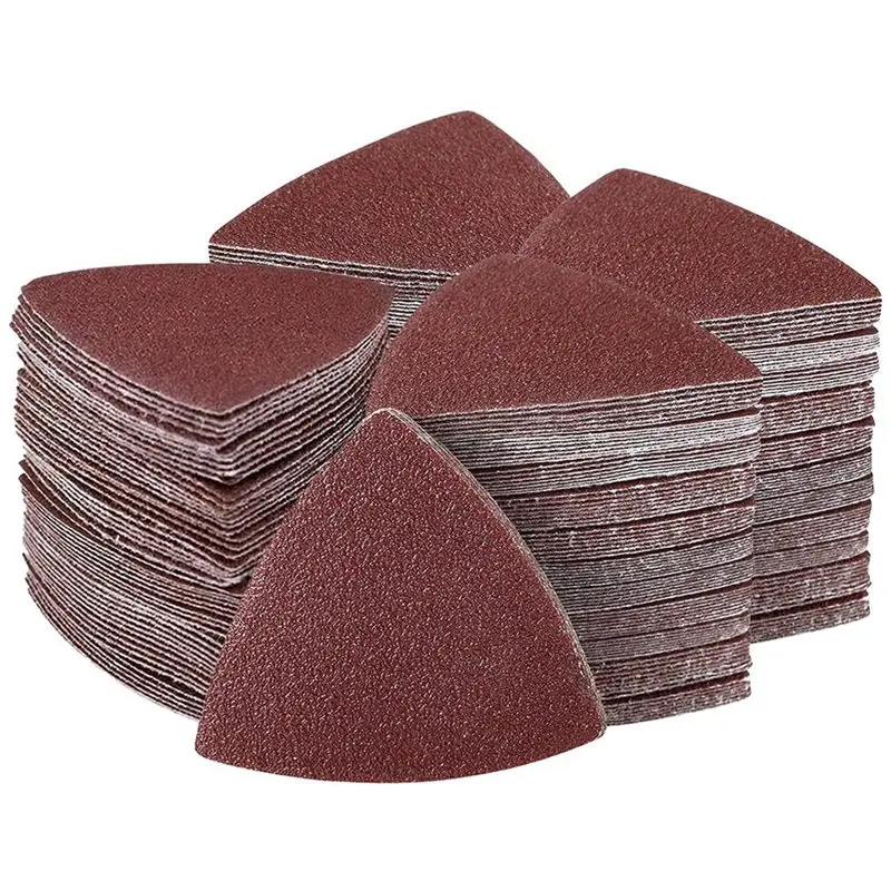 A96K-Detail Sander 100 Pcs Triangle Sanding Pads, 80Mm, 120 Grit Hook And Loop Compatible