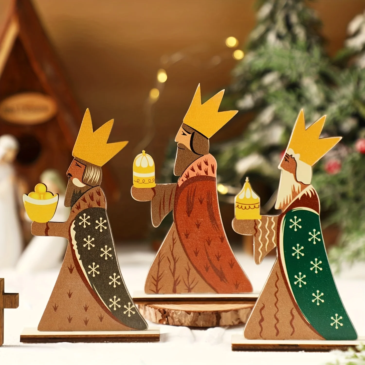 3 Stück Krippen-Tischdekoration aus Holz mit drei weisen Männer, Weihnachtsdekoration, Urlaub, Desktop-Ornament, Party-Dekoration