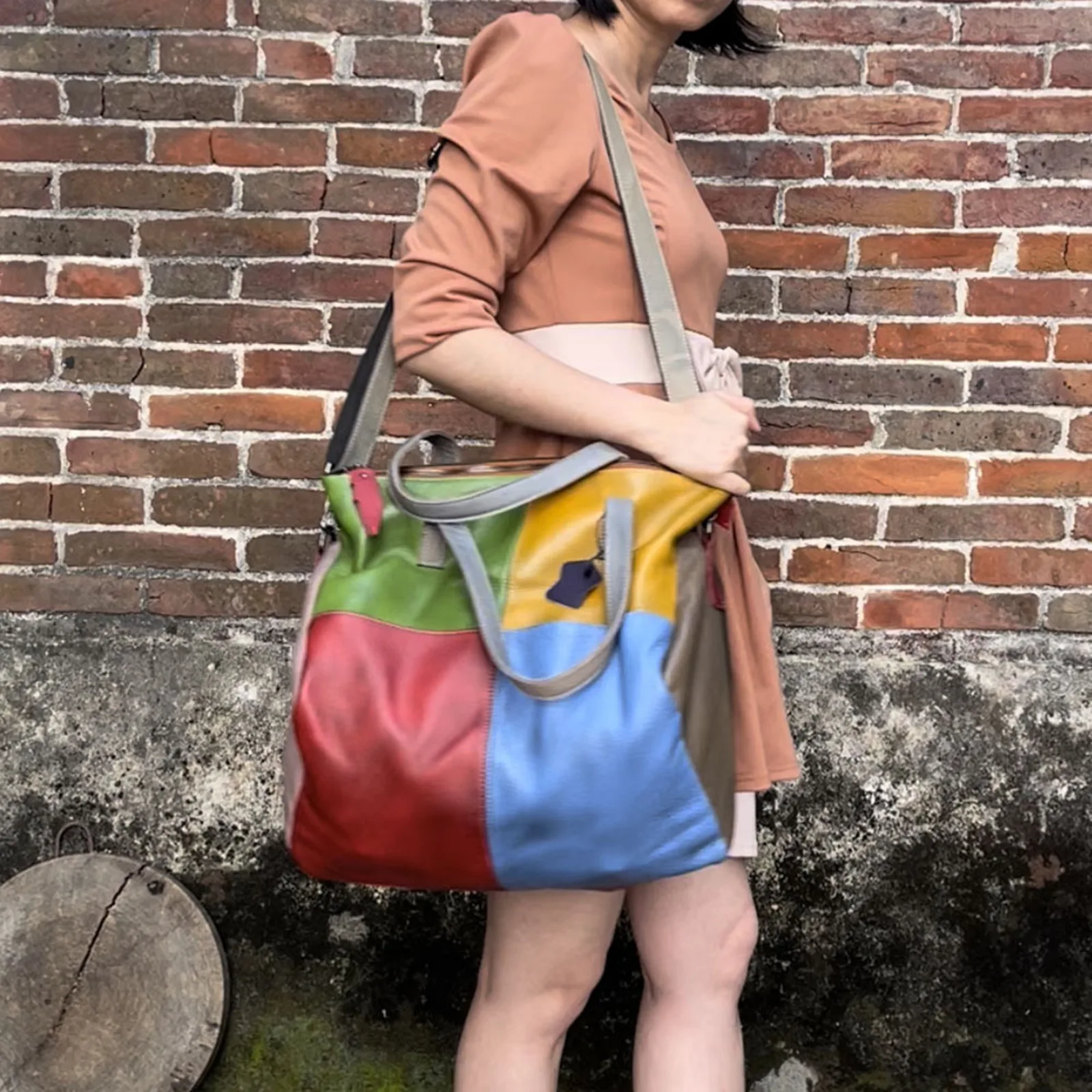 Ms. Splicing Contrast Color Women Handbag Head Layer Cowhide Shoulder Crossbody Bag Girl Travel Messenger Antiquing Storage Case view 4