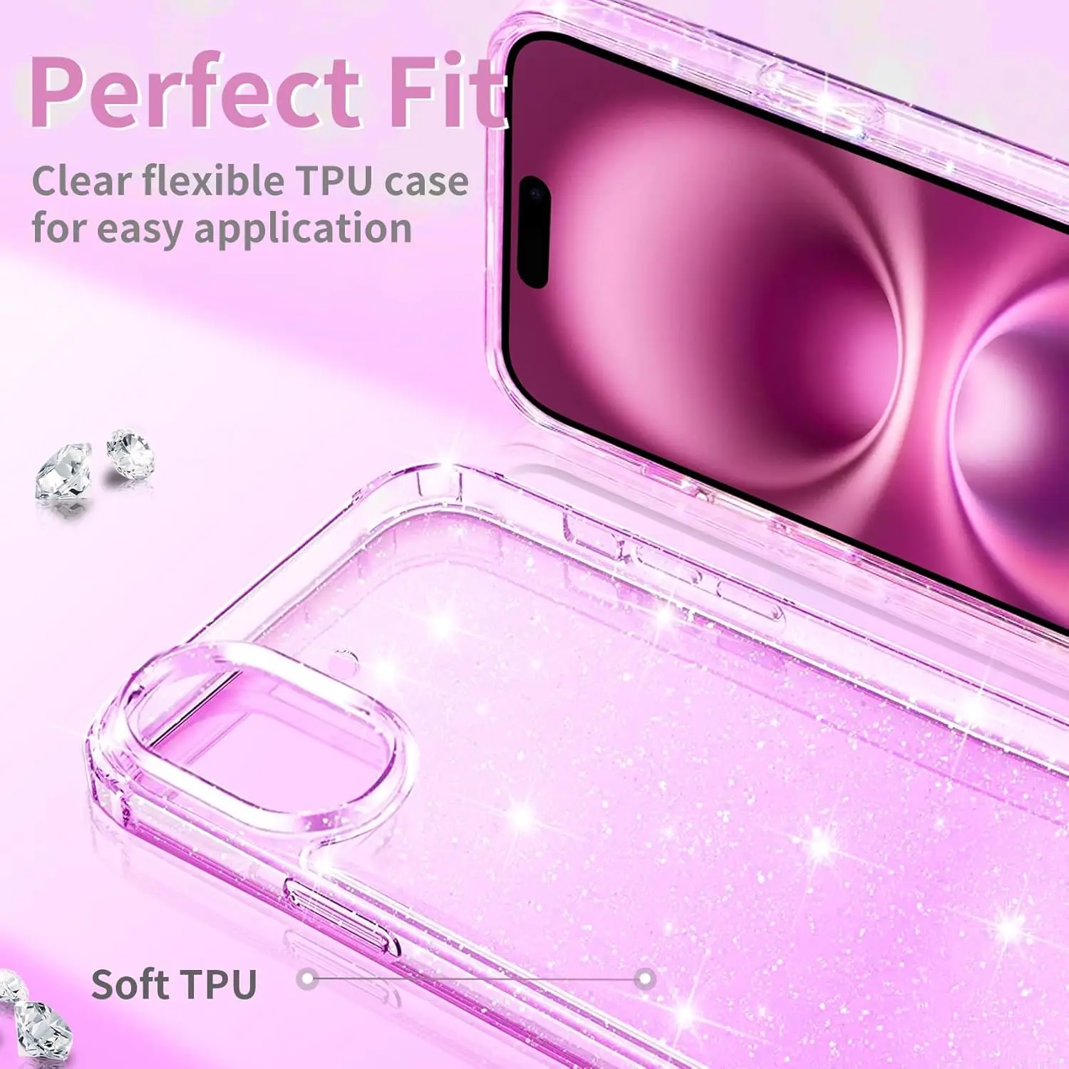 Clear Glitter Case For iPhone 16 Pro Max 15 Plus 14 13 Mini 12 11 X XS XR SE 2022 2020 8 7 15Pro 16Pro Sparkle Bling Phone Cover