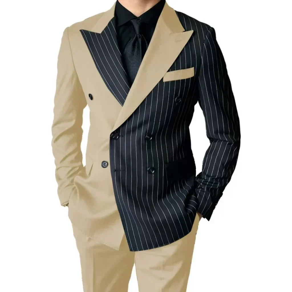 2024 Neue luxuriöse gestreifte Herrenanzüge, schmale Passform, spitzes Revers, 2-teiliges Blazer- und Hosen-Set für Hochzeit, Abschlussball, Abendparty