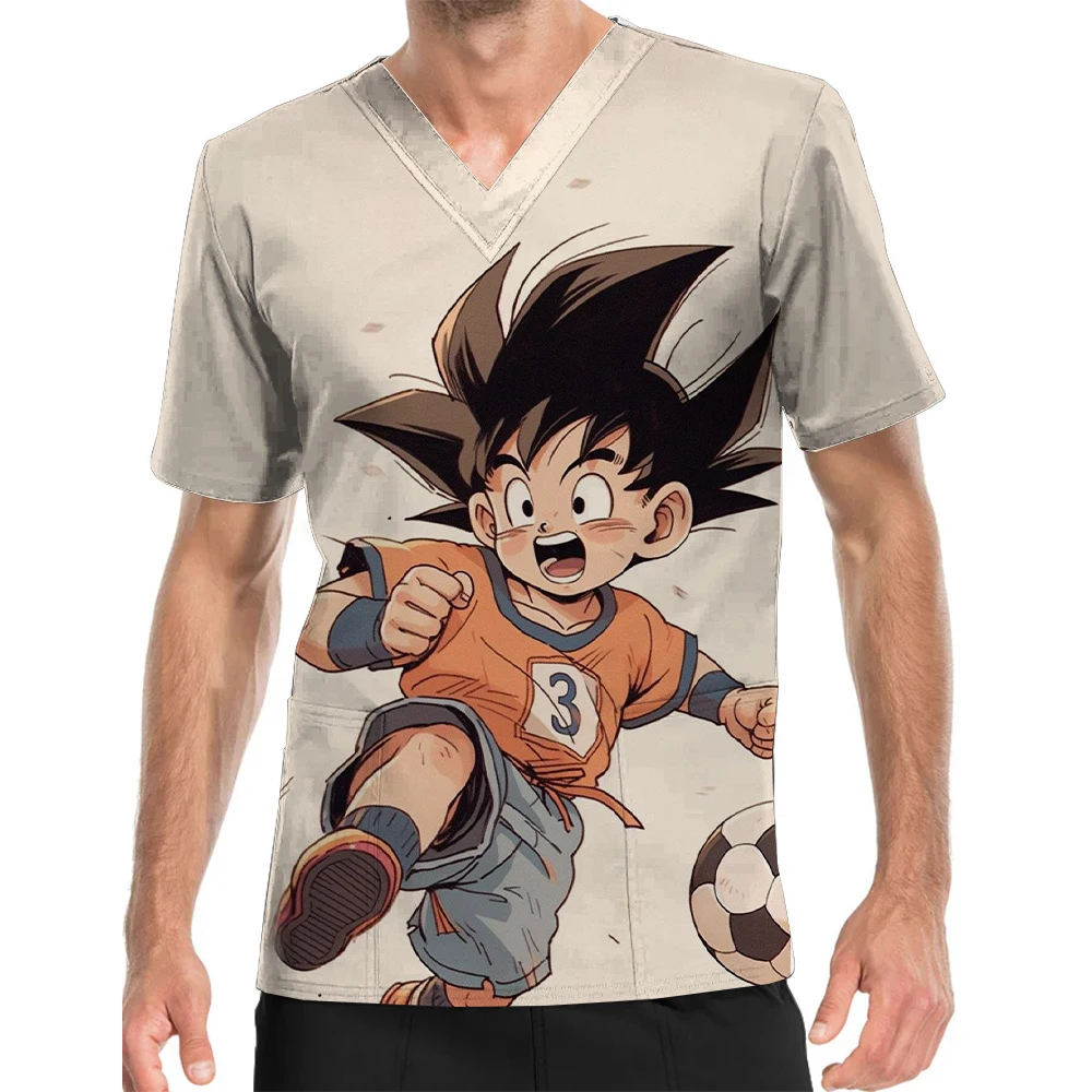 Dragon Ball Goku Print Pet Shop Hospital Nursing Work Clothes V-Neck Print Scrub Top Men's Short Sleeve Nursing Clothes