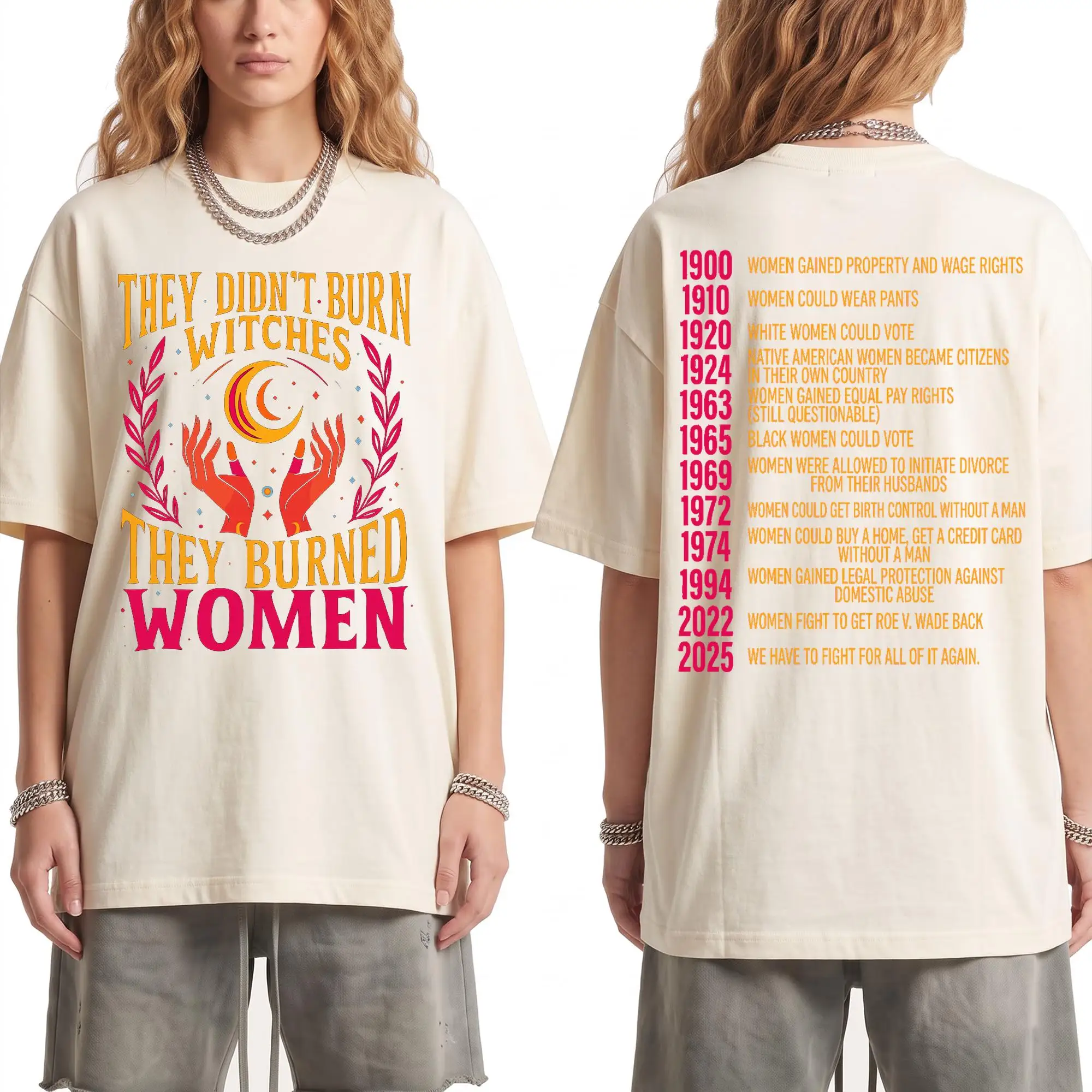 They Didn't Burn Witches They Burned Women Shirt, Feminist Rights Timeline T-Shirt, Double Sided Graphic Tee
