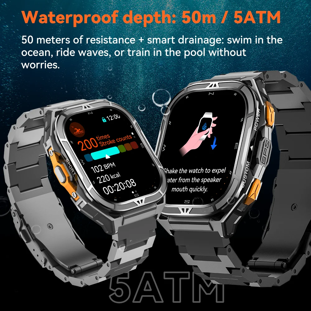 Cubot GT 3 스마트 시계, 5ATM 방수, 1.96인치 AMOLED, 혈액 산소, 피트니스 트래커 심박수 GPS 남성용 스포츠 스마트워치