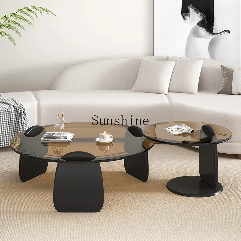 Minimalist creative tempered glass coffee table living room light luxury round household small apartment table