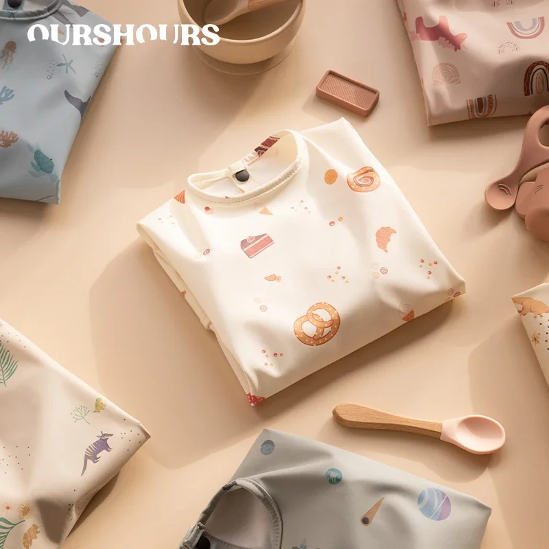 

Infant Feeding Bib Long Sleeved Kids Aprons Waterproof with Pocket Babies Stuff Children Meal Eating Bibs For Baby Boys Girls