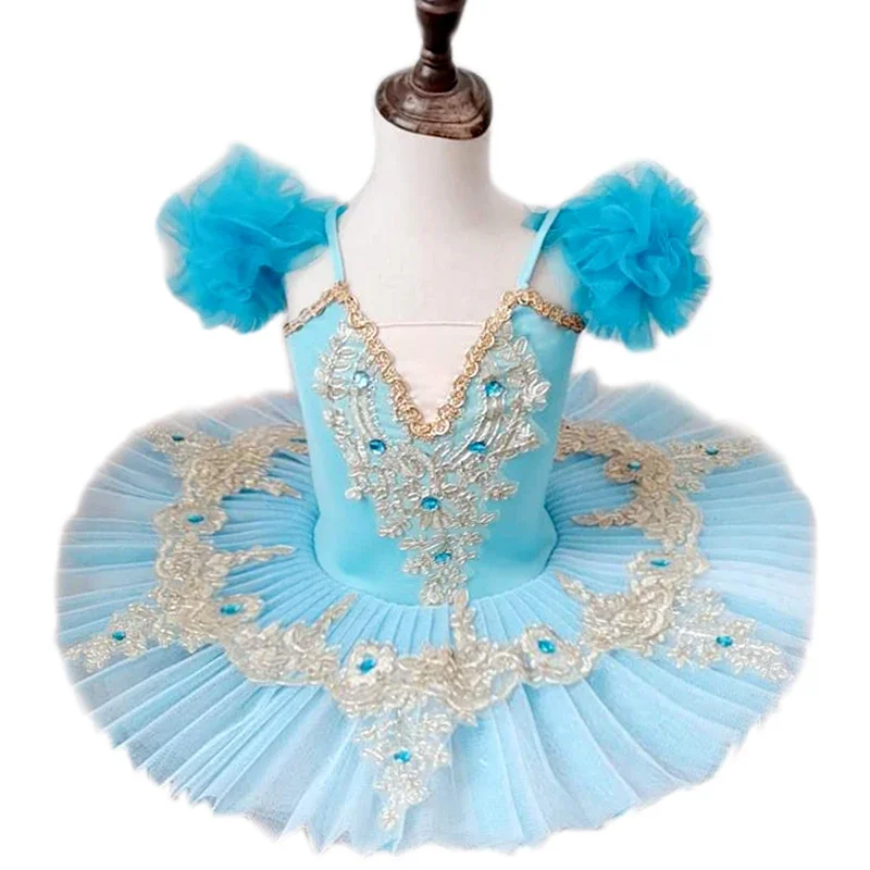 New Girls Professional Ballet Tutu Puff Sleeve Tulle Ballerina Dress Gymnastics Leotard Pancake Tutu Dance Costume For Girl