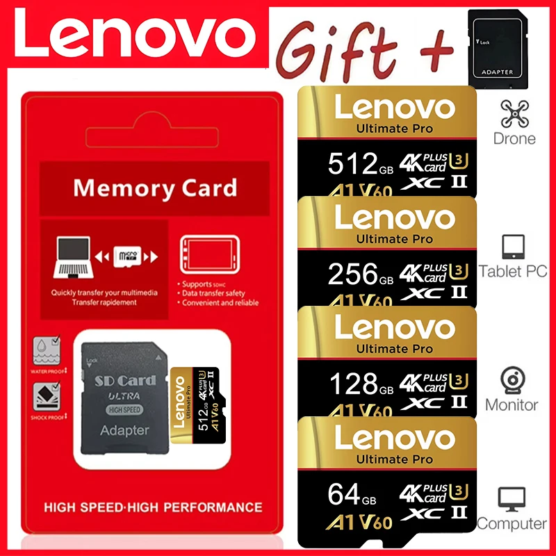 High Capacity Lenovo Memory Card 512GB Micro TF SD TF Cards SD Cards 256GB A2 128GB A2 for Mobile / Gaming / Mac / Dash Cam