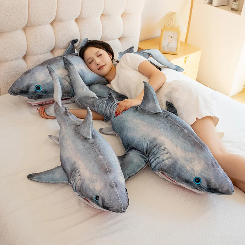 50-130cm Lifelike Grey Shark Plush Toy Sea Animals Stuffed Huggable Shark Puppet Soft Toy Pillow Birthday Gift