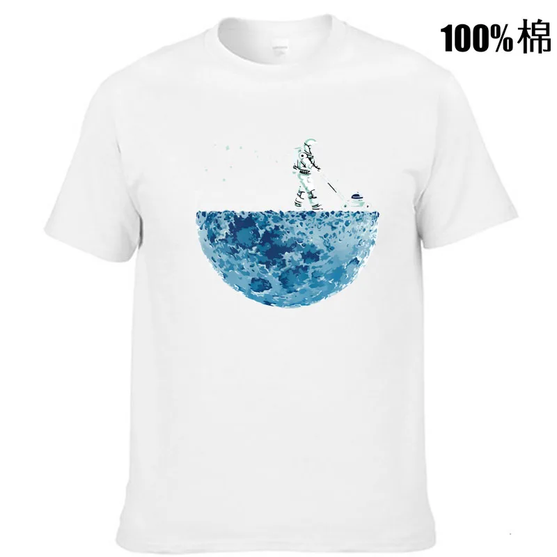 High quality 100% cotton Lunar cleaner print street style casual short sleeve men T shirt cool loose o-neck tshirt male t-shirt