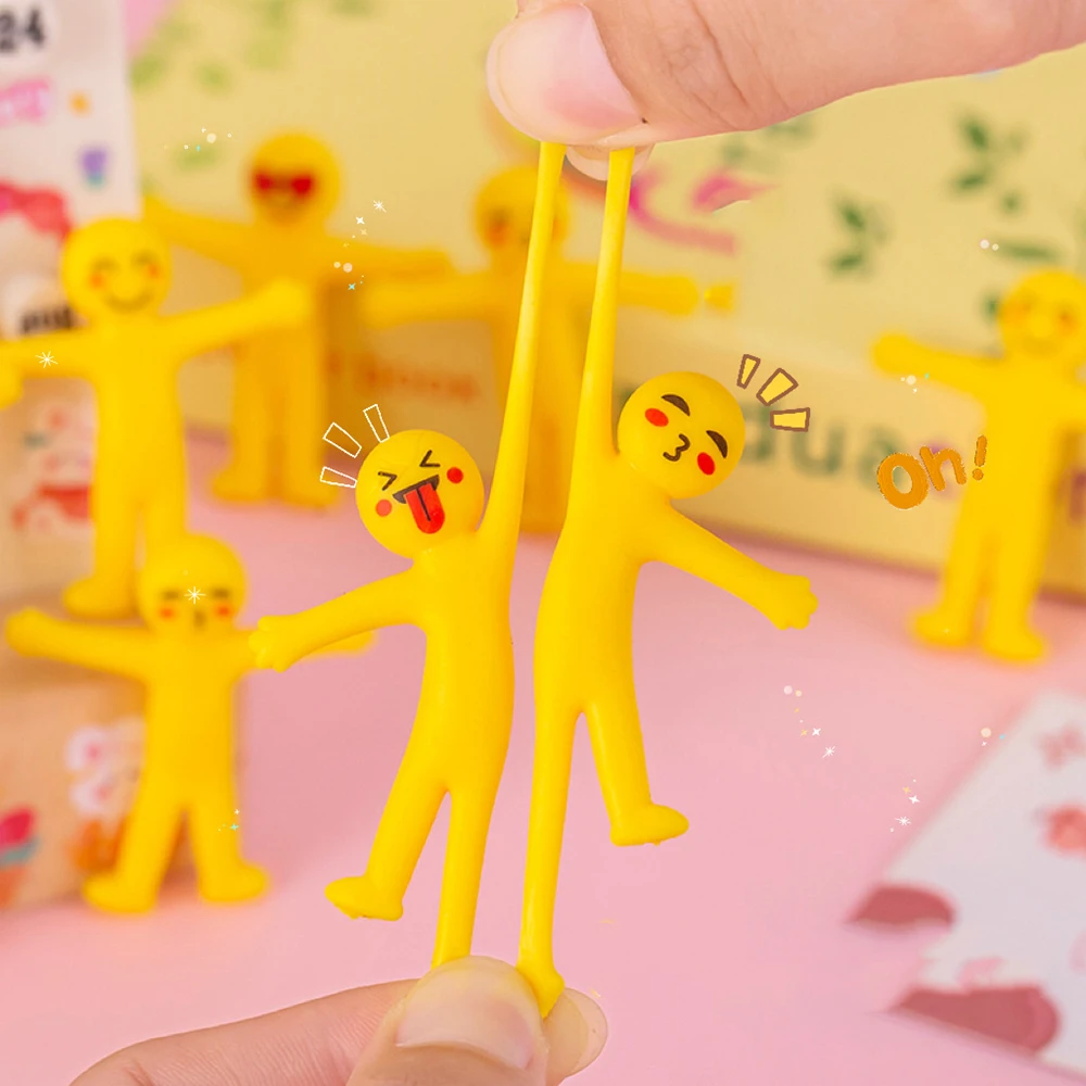 15Pcs Stretchable Yellow Minifigure Stress Relief Toys Kids Party Rewards Birthday Gifts Carnival Party Favors Giveaway Pinata