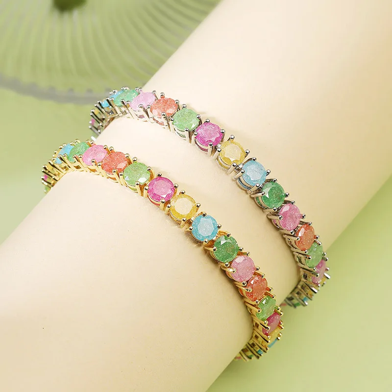 HECHENG, 6 mm Zirkonia, buntes Tennis-Armband, Paar, golden/silbrig, Herren-Zirkonia-Schmuck, 1 Stück
