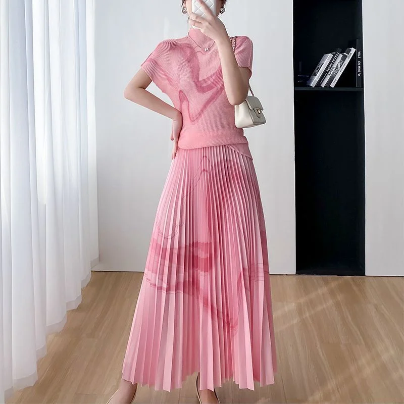 

Anti-Aging Floral Print Short Sleeve Women's Set Casual Style Summer Collection Quality Fashion Ensemble Two-Piece Suit