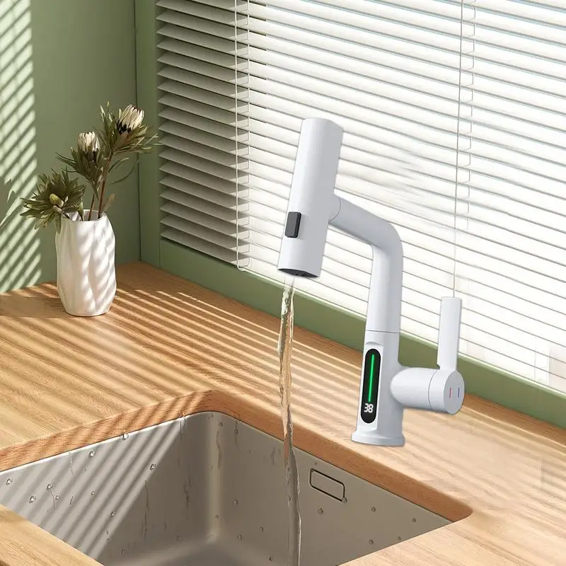 

Sink Pull Out Faucet Digital Display Leak-Proof Faucet Wear-Resistant Sink Faucet For Home Bathroom Basin Hotel