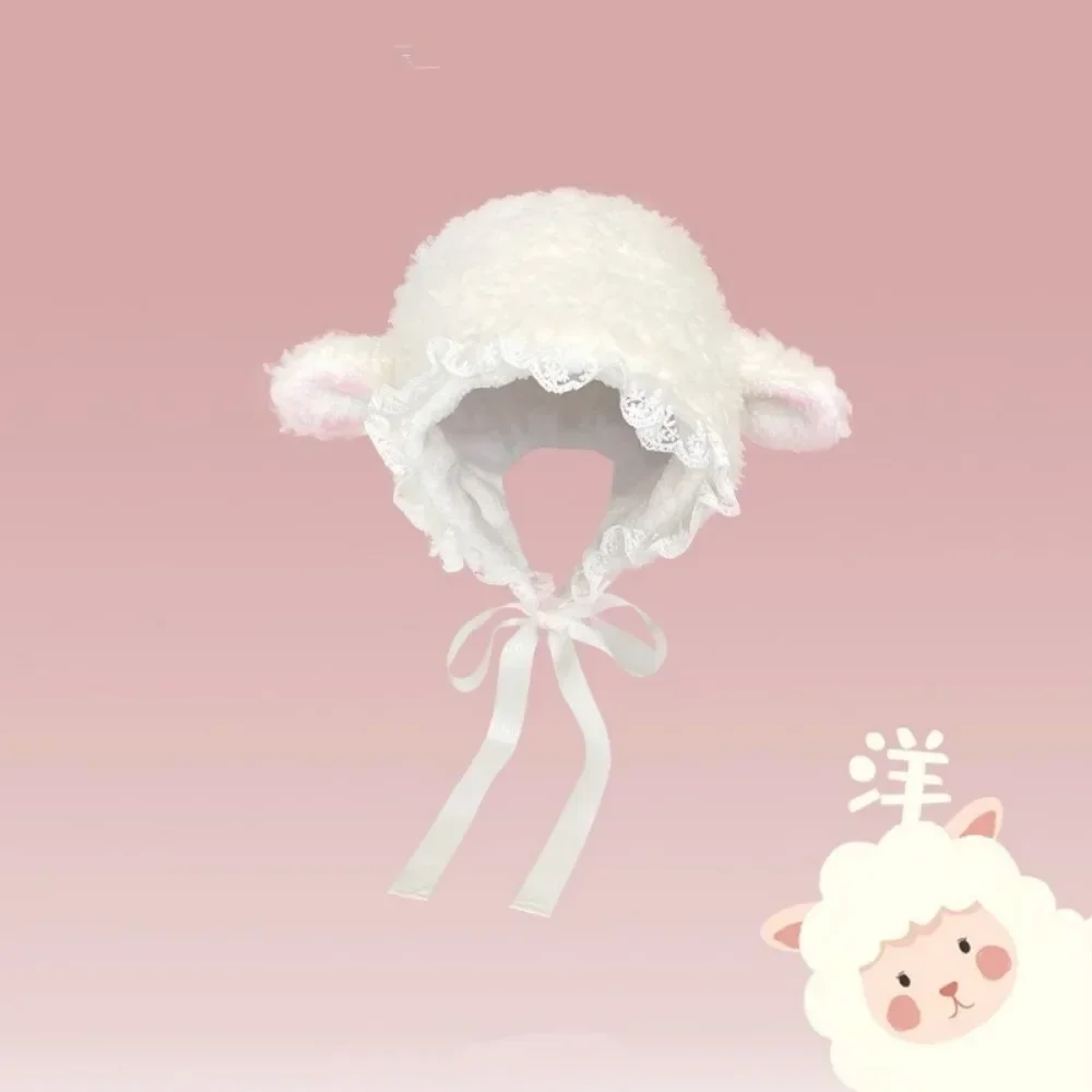 Cute Fluffy Fleece Hats Costume Accessories Chrismas Warm Soft Lovely Lamb Beanies Bucket Hat Kawaii Little Sheep Ear Caps