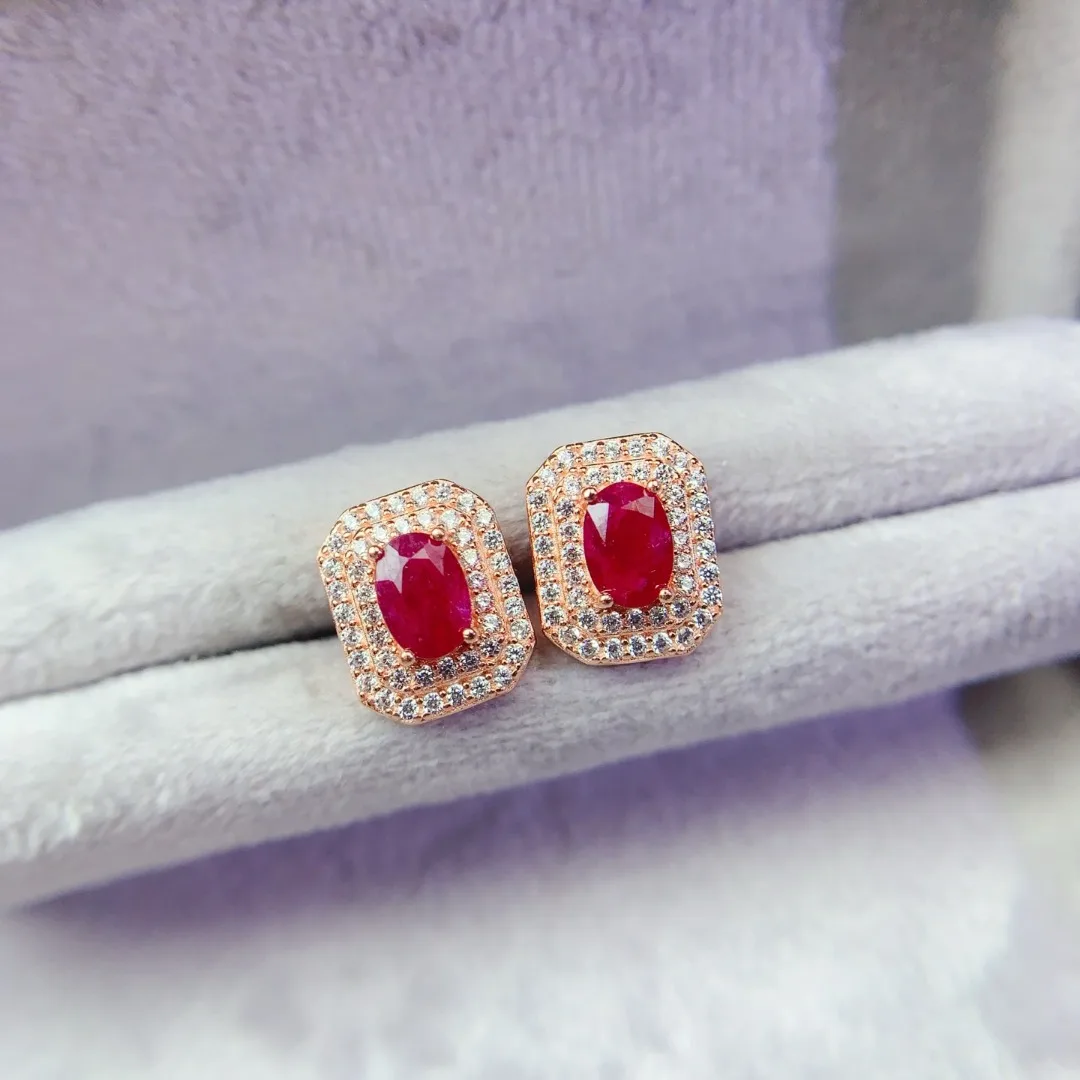 

Elegant Natural Ruby Earrings S925 Pure Silver Premium Fashion Jewelry Luxurious Crimson Gemstone Elegant Accessory