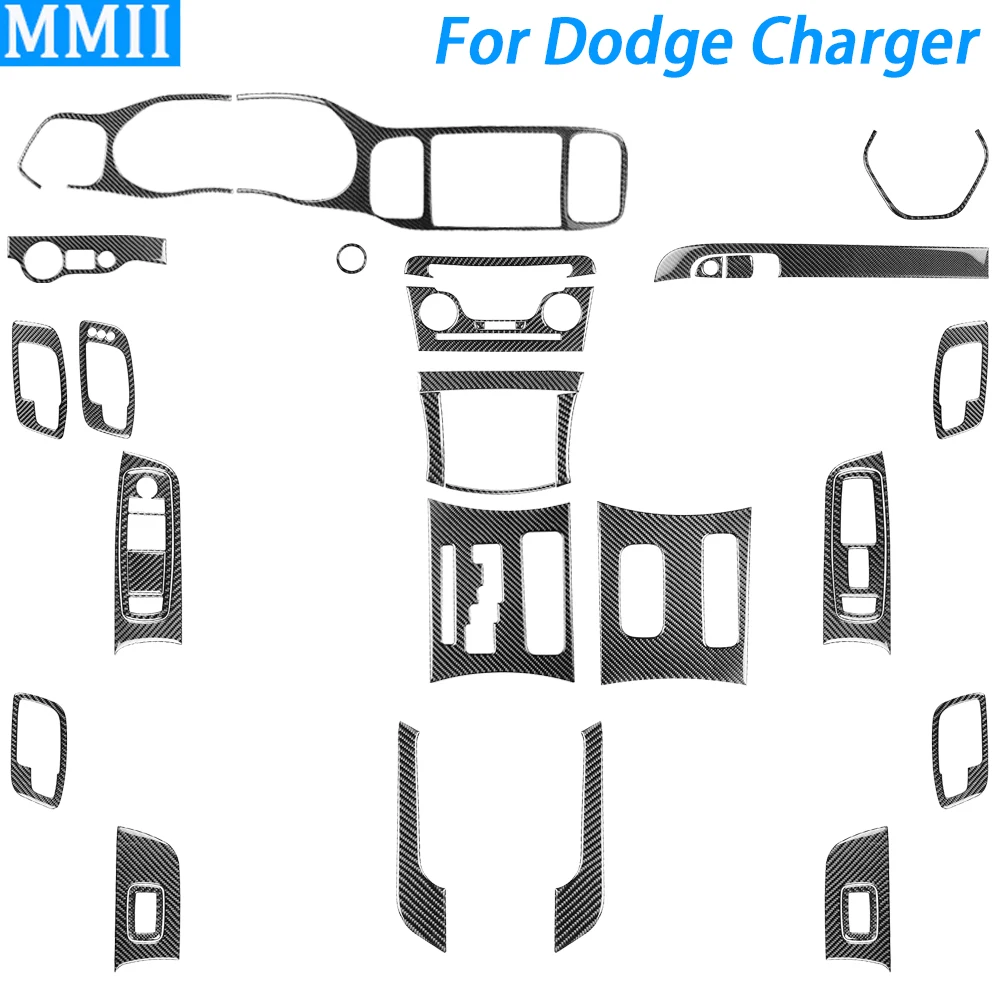 For Dodge Charger 2011-2014 Carbon Fiber Gear Shift Speedometer Window Lift Air Vent Panel Set Car Interior Accessories Sticker