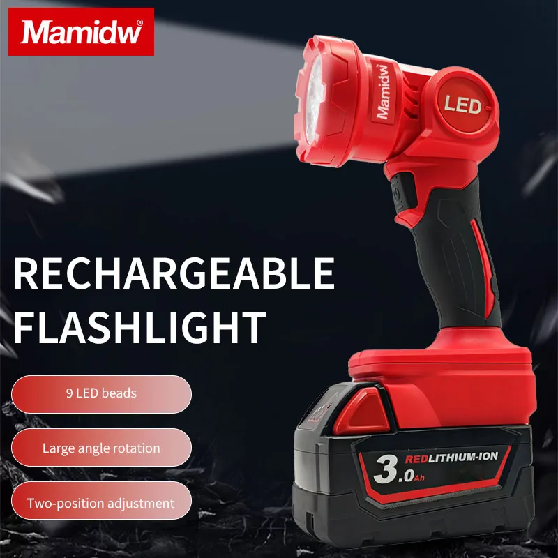 

90 ° Электрический светодиодный рабочий фонарь, портативный складной яркий прожектор, перезаряжаемая многофункциональная лампа для кемпинга для Milwaukee Battery PIN