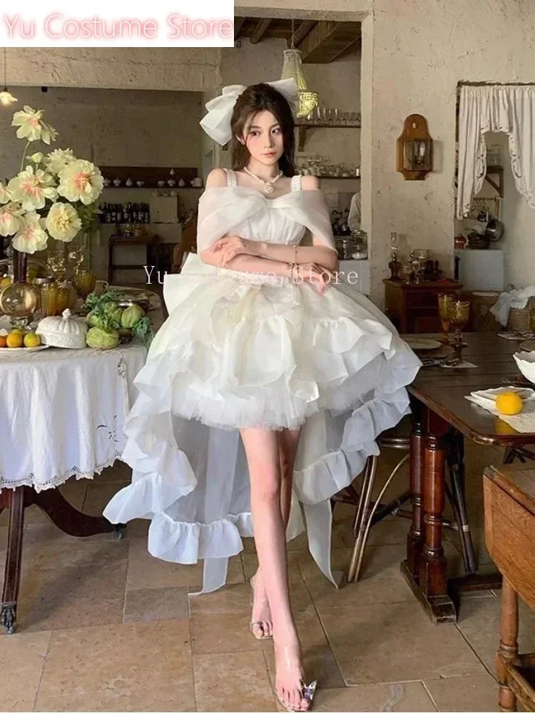 

Yu Coalfell Elegant Dresses BigTail First Love Girl Bustier Birthday Slim Princess Fluffy Skirt Evening Dresses Summer Frock