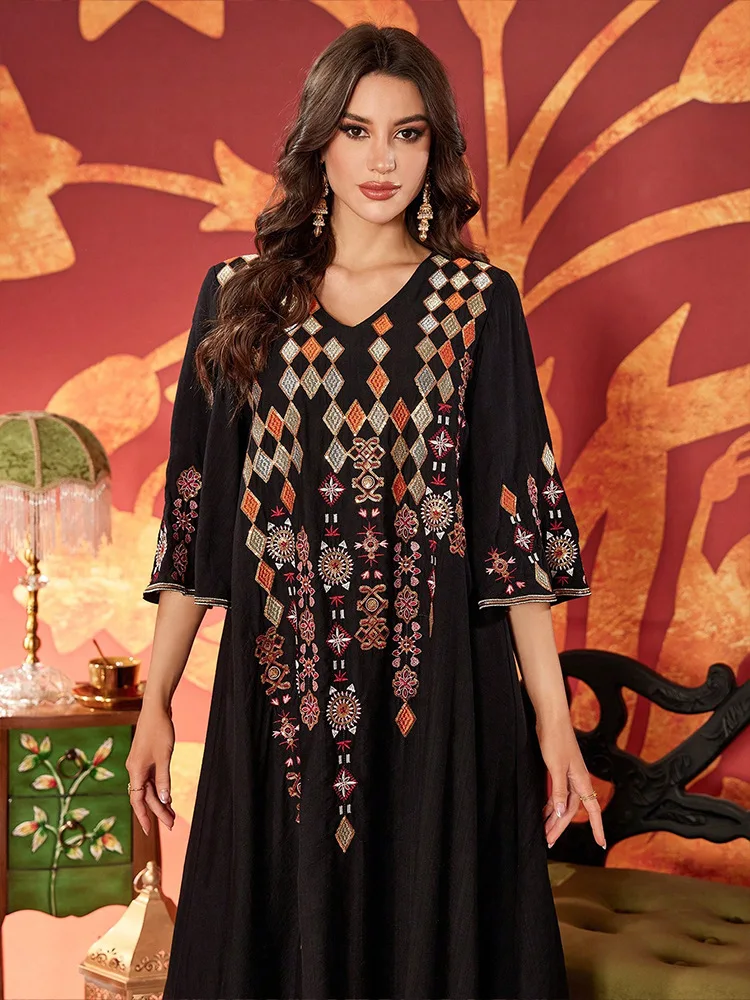 

Мусульманское платье 2025 года, женское исламское вышитое Абая для официальных мероприятий на Ближнем Востоке, Саудовская Турция, Musulmane Femme Vestidos