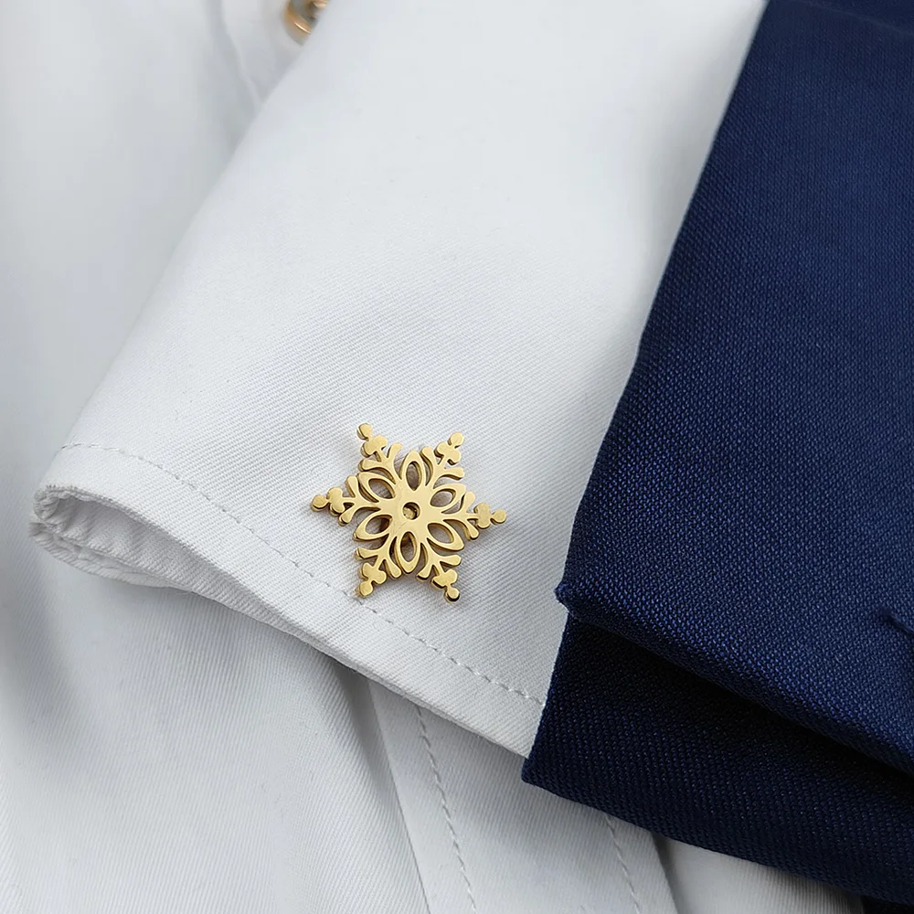 Cufflinks 316L Stainless Steel 18K Gold Plated Hollow Snowflake Design Mens Shirt Cuff Links Wedding Business Jewelry