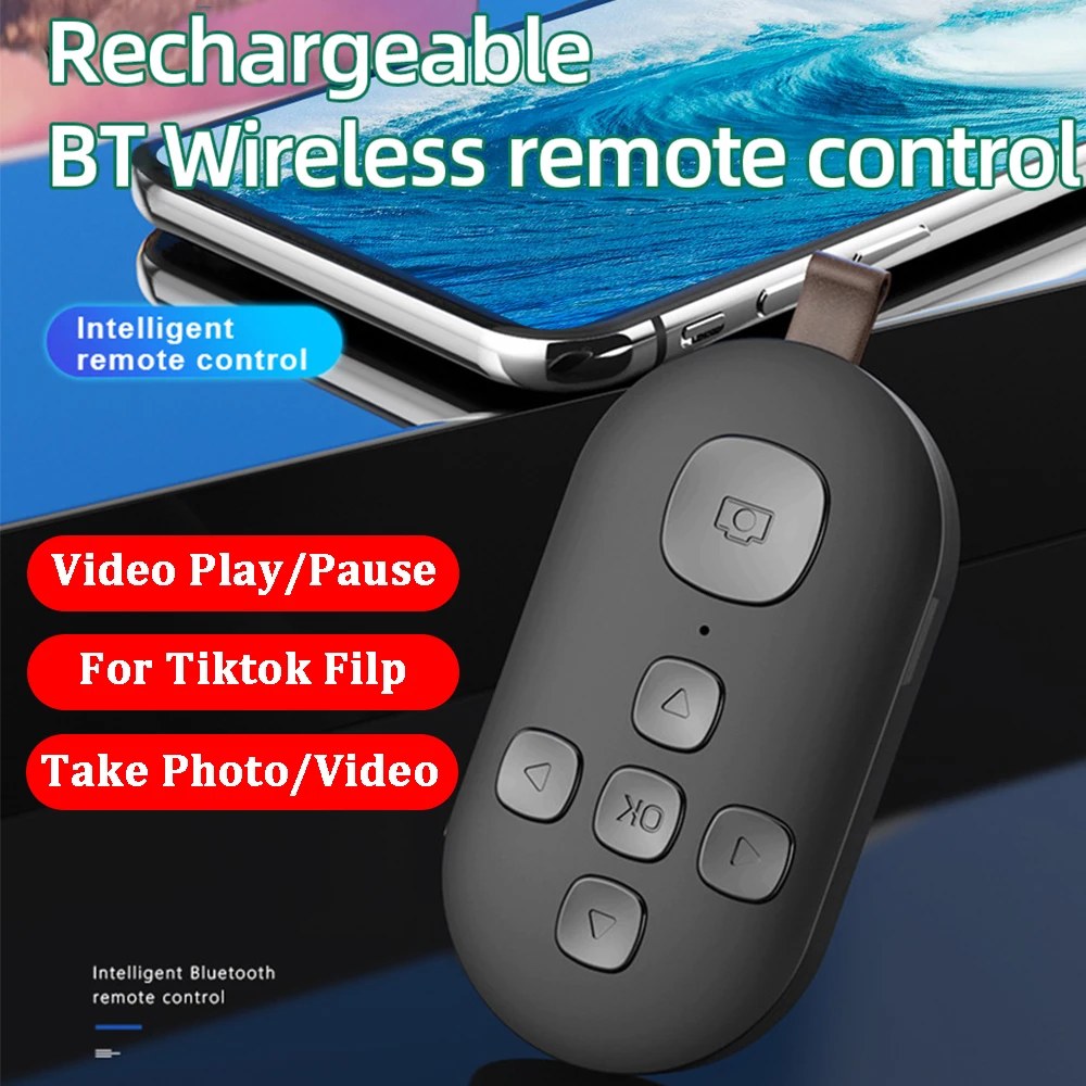 Rechargeable Bluetooth Remote Controller 7 Buttons For iPhone Android Mobile Phone Selfie Photo Shutter For Tiktok Page Turning