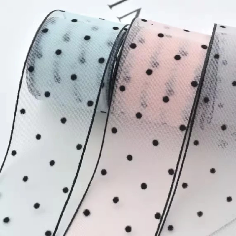 5 متر/وحدة 25 مللي متر/38 مللي متر نقطة سوداء الأورجانزا شريطة من الدانتيل Craft بها بنفسك الحرفية لتعبئة القوس الملابس الخياطة ملحق عيد الميلاد الشيفون الشريط
