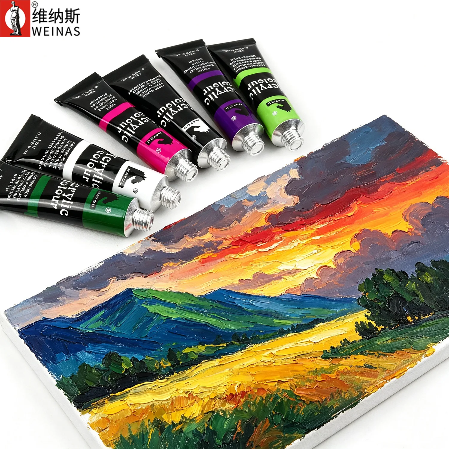 24 Colors 12ml Acrylic Paint Set with 3 Brushes, Waterproof Pigment for Canvas Wall Rock Wood Fabric DIY Art Painting Supplies