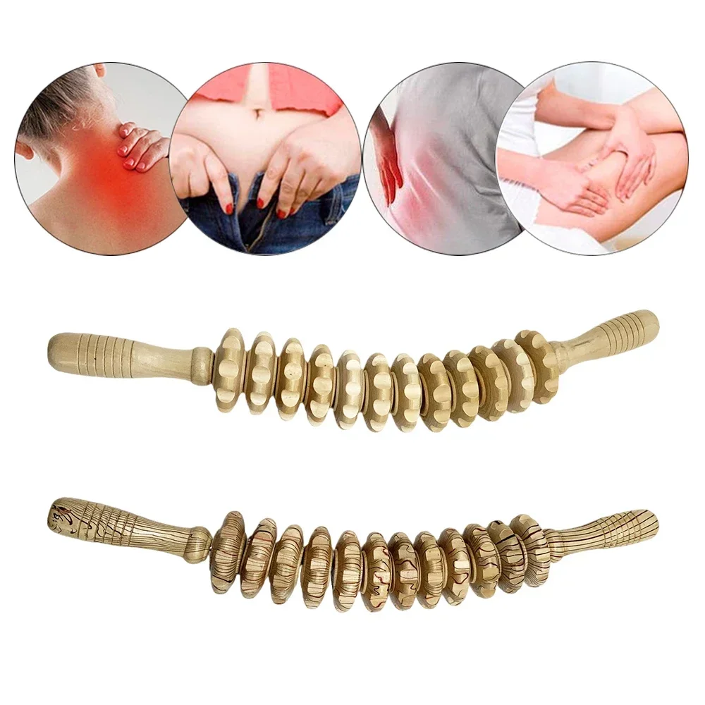 12/9 Wheels Wooden Roller Wood Massage Gear Drainage Body Shaping Trigger Stick To Reduce Fat Back Abdomen Leg Slimming Massager