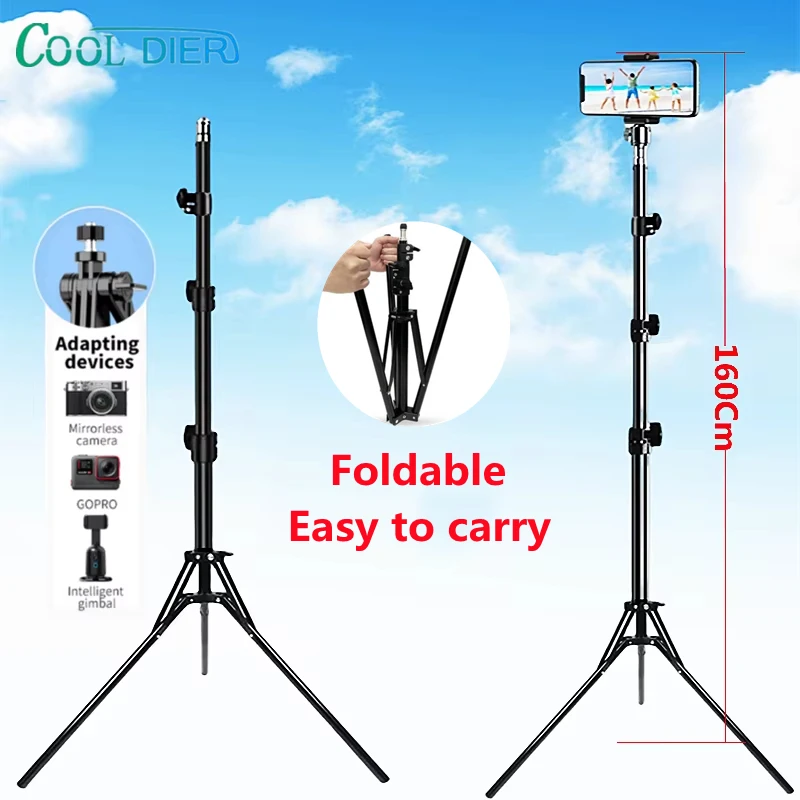 حامل هاتف COOL DIER 1.6 متر مع 1/4 برغي للبث المباشر ترايبود نوع الهبوط كاميرا مرساة إضاءة لصور السيلفي حامل معدني