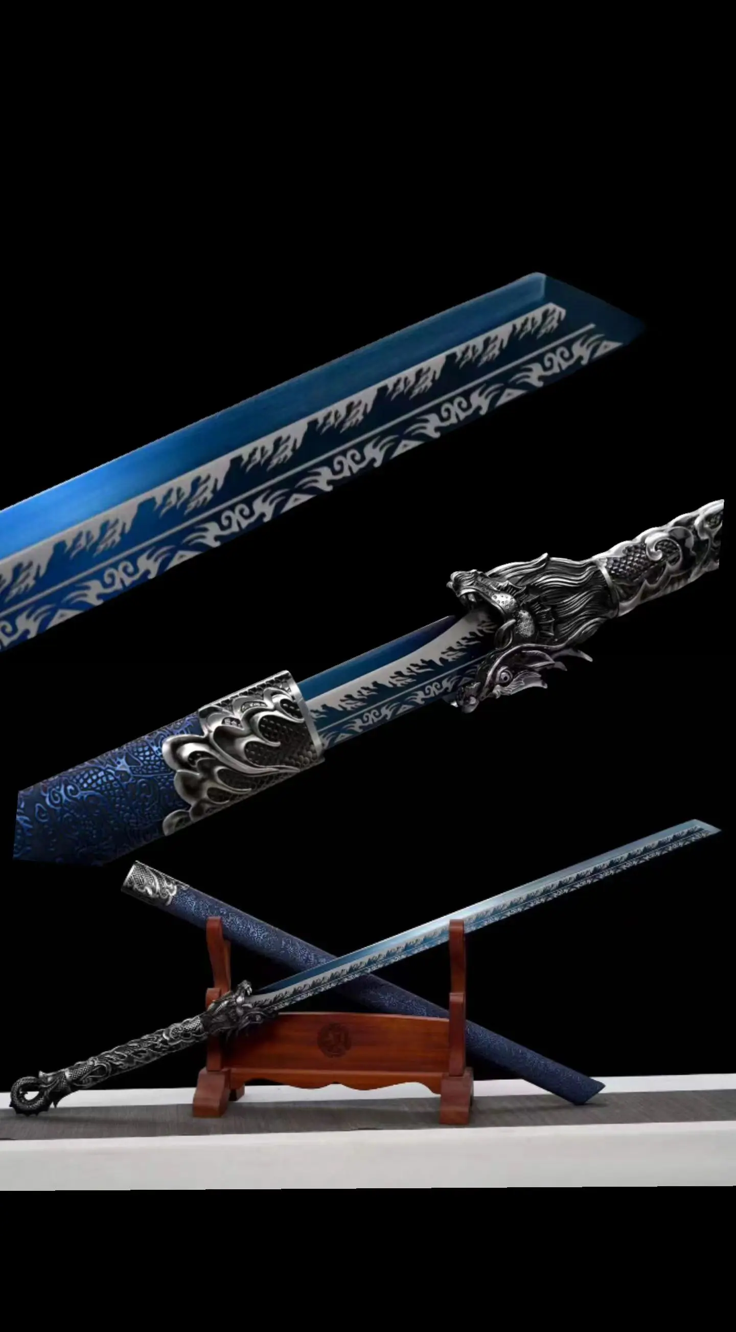 Owlet Dragon Battle Sword, Real Multi Refined High Manganese Steel Blade, Metal Handle, Chinese Kungfu Wushu Weapon, Unsharpened