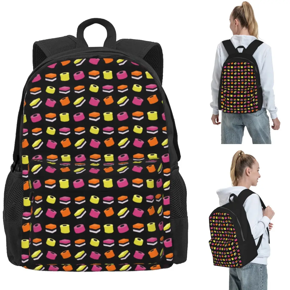 

Liquorice Allsorts Sweets Backpack Daypack Large Capacity Kids BookBag School Bag Shoulder Bags for Men Women