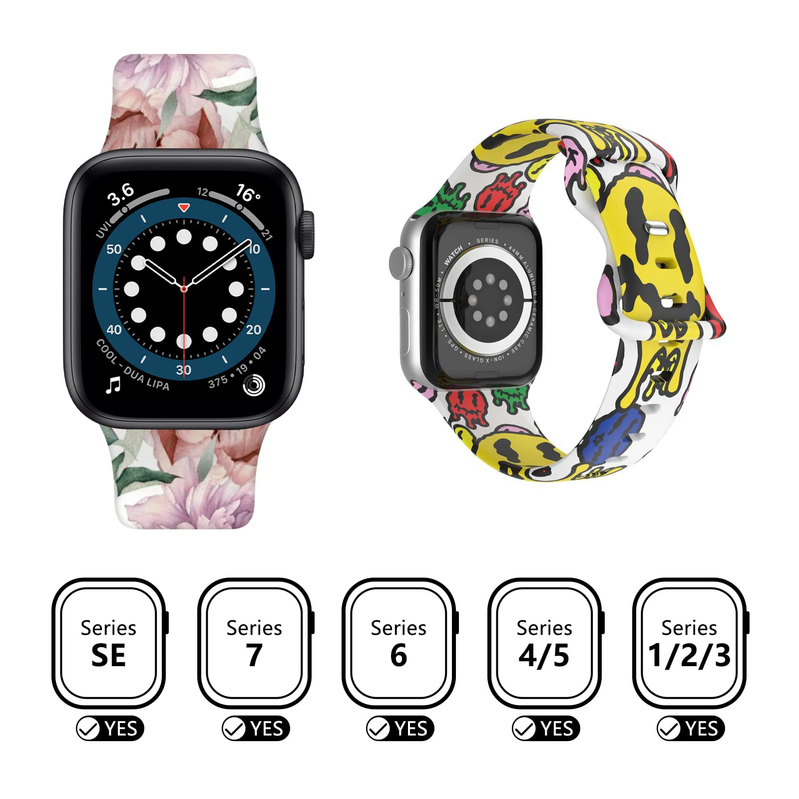 Pulseira de Silicone Impresso Floral Para Apple Watch Ultra Band 49mm 41mm 40mm 38 45mm 44mm 42mm IWatch Series 8 7 SE 6 5 4 3