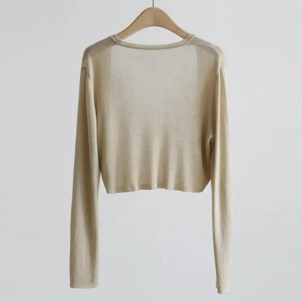 

Knitted Cardigan Sun Protection Outdoor Jacket for Women Thin Knitted Stretchy Anti-uv Long Sleeves Ideal for Cycling Commuting