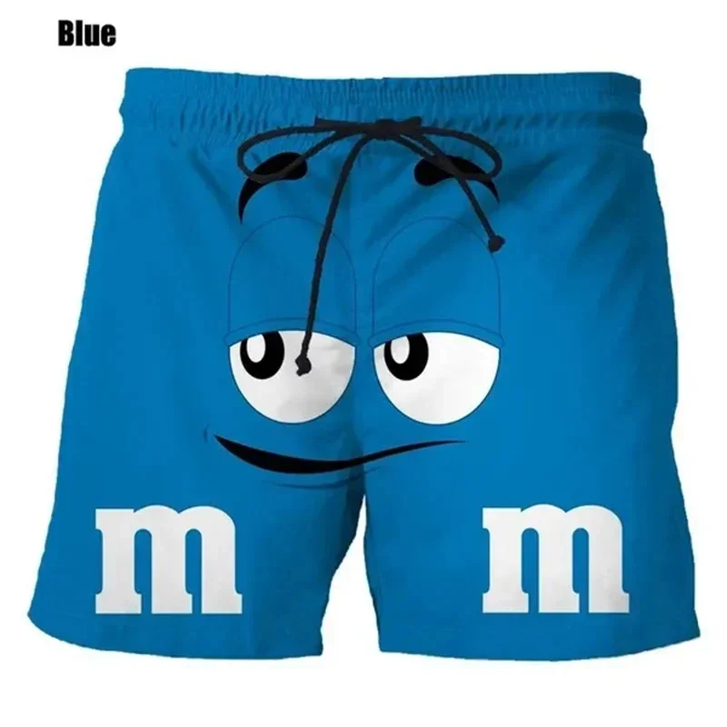 Summer Men\'s Athletic Quick Dry Shorts Quarter Pants Funny M&M\'s Chocolate Bean 3 D Printed Beach Shorts Hawaii Men\'s Shorts