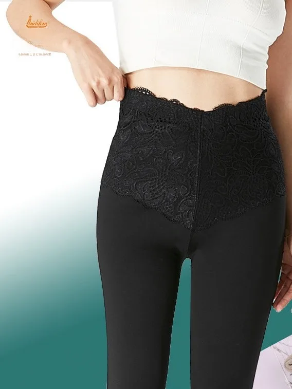 kitfen-ハイウエストフリース裏地シャークスキンパンツ一体型暖かいズボン女性のベースレイヤーパンツ秋のレギンス