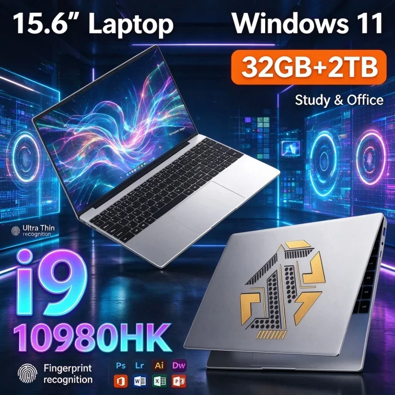 Ultra Thin 15.6'' Laptop Computer New Notebook Intel I9 10980HK 32GB RAM 1TB 2TB SSD FHD Windows11 For Student Office Daily Game