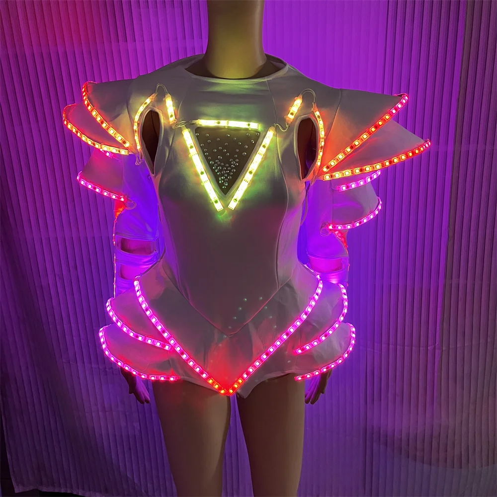 Magicool Full Color Led Women Girl Costumes Skirt Stage Dance Performance Dresses Clothes Sexy Bar DJ Lighting Jacket Shirt