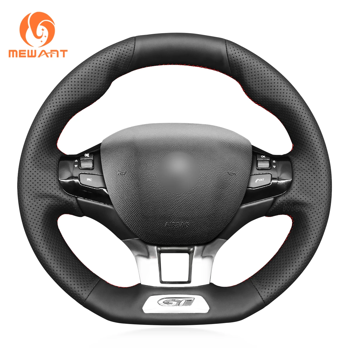 

MEWANT Hand Sewing Black Artificial Leather Car Steering Wheel Cover for Peugeot 2008 208 GTi GT Line 308 SW 2013-2021