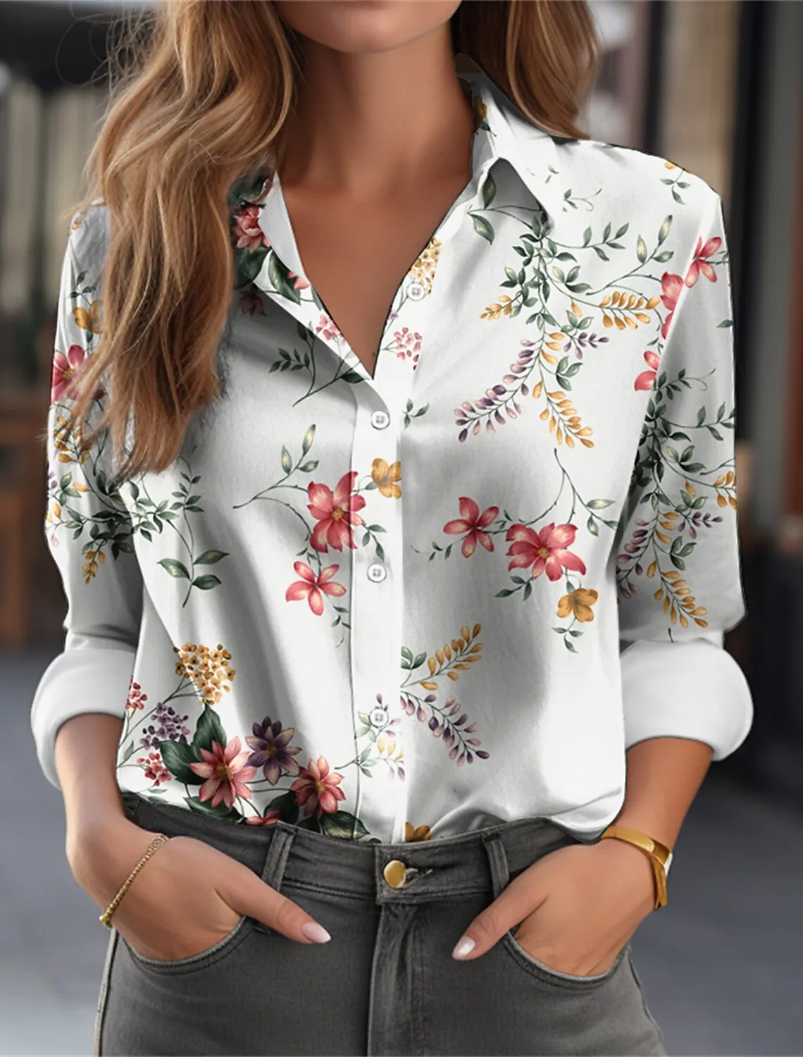 Fashion Women\'s Shirt 2024 Plus Size Shirt Casual Loose Long Sleeve Lapel Button Down Shirt Women\'s Temperament Printed Blouse