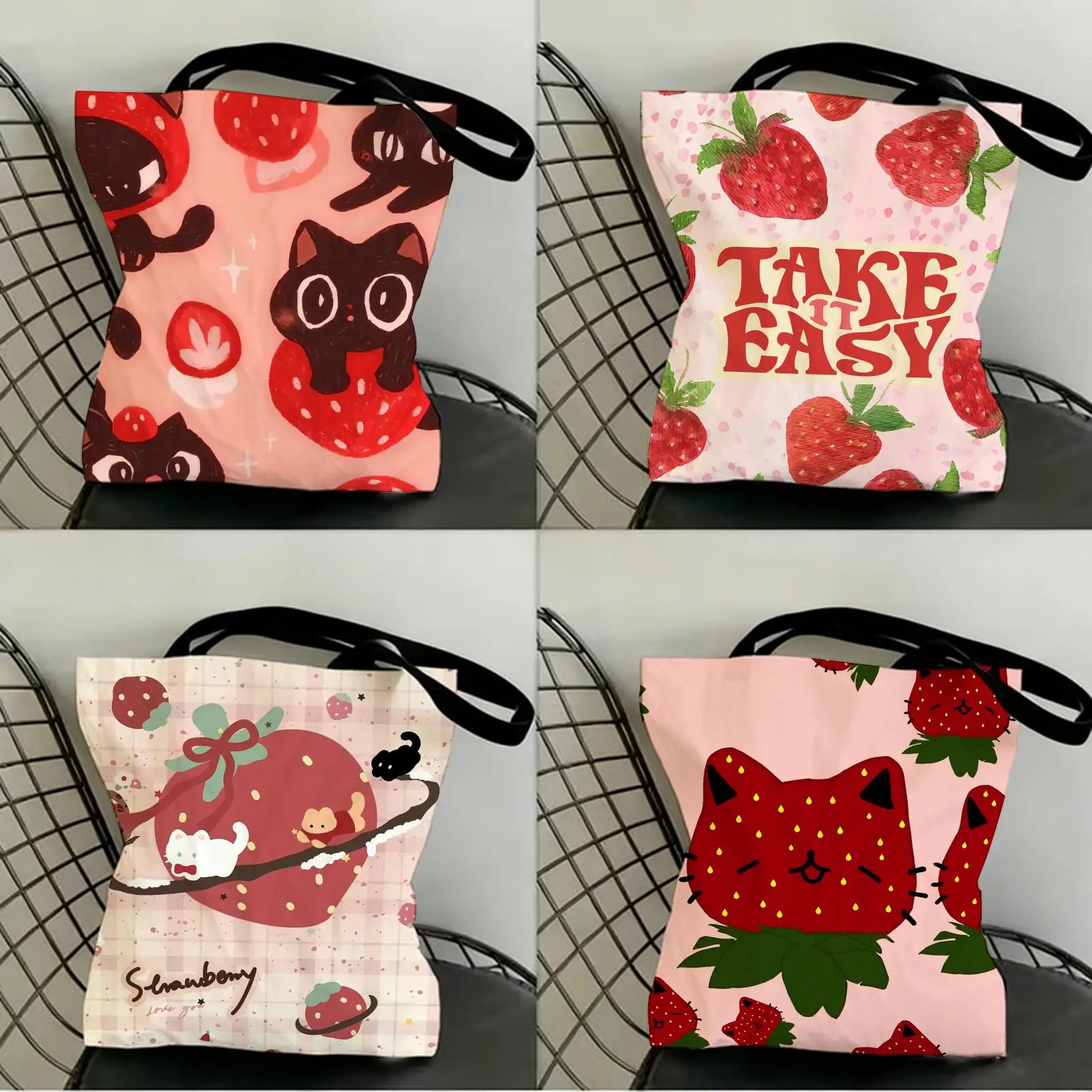 Bolsas de Almacenamiento con Estampado de Fresas, Bolsa de Lona con Estampado a Doble Cara, Bolsa de Compras de Moda, Bolsos de Regalo