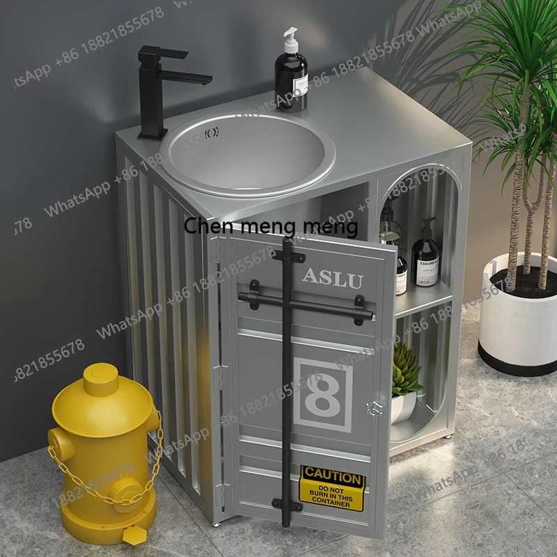 

MF Retro stainless steel column wash basin cabinet commercial creativity, now simple balcony basin