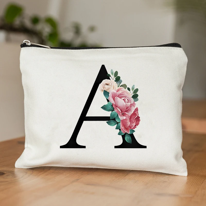 Sac de rangement cosmétique monogramme A-Z, cadeaux de graduation initiale pour l'enseignant, trousse de toilette imprimée fleurs pour demoiselles d'honneur, cadeaux de mariage