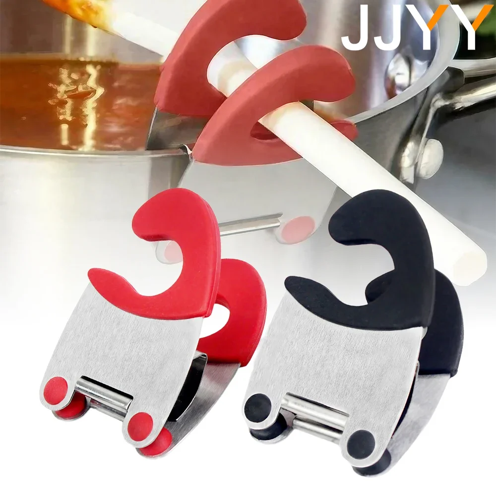 JJYY Stainless Steel Pan Edge Clip Convenient Pan Support Edge Clip Rubber Spoon Holder Kitchen Accessories Cooking Tools