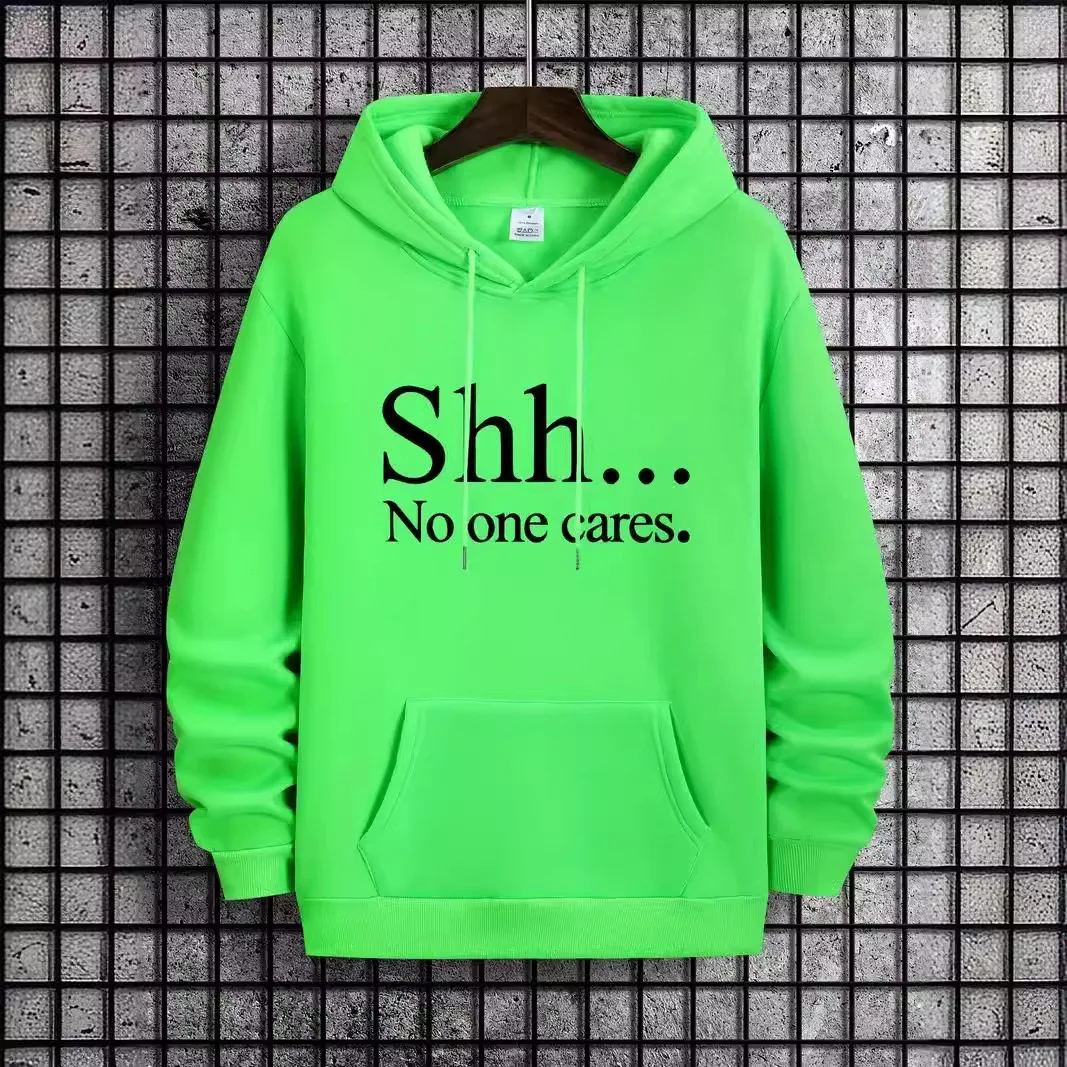 Shh No One Cares Letters Print Hoodie Sweatshirt for Men's Casual Outfits