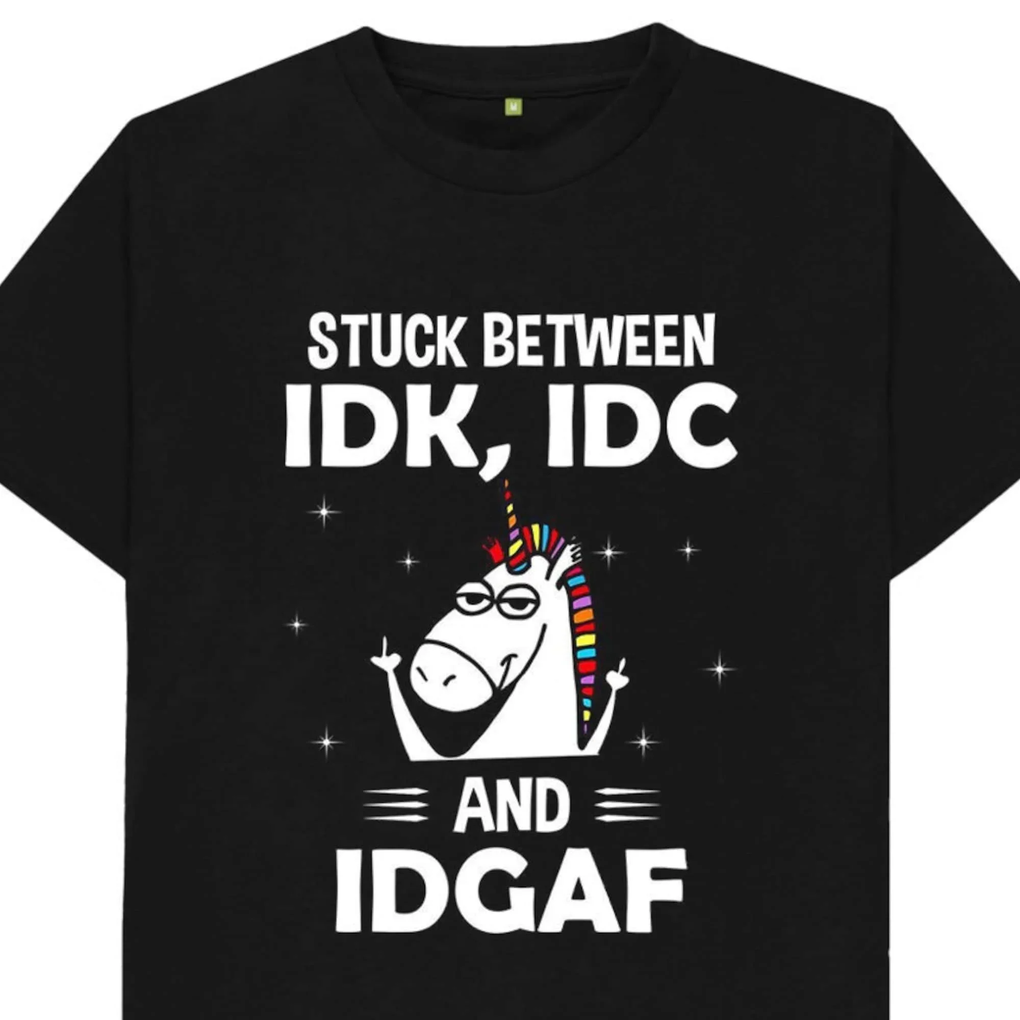 مضحك يونيكورن تي شيرت للبالغين والأطفال ، نكتة مضحكة ، محاكاة ساخرة ، عالقة بين IDK و IDGAF #1