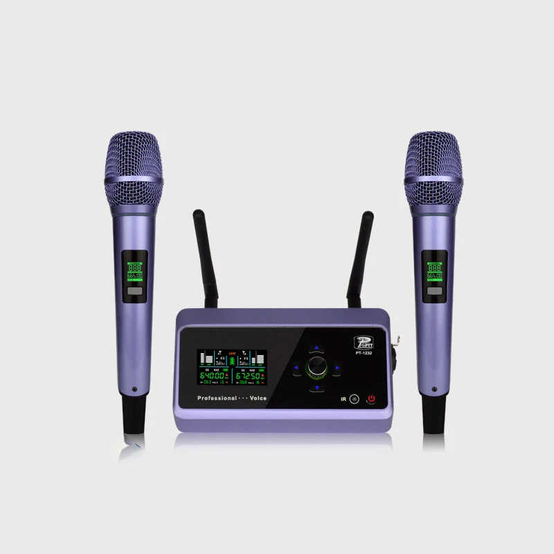 

Цельнометаллический портативный портативный двухканальный беспроводной микрофон УВЧ для прямой трансляции дома