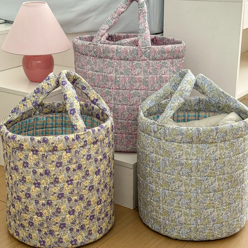 Cesto Organizador Vintage Floral Airfriend SML com Alça, Cesto de Armazenamento Acolchoado para Casa, Quarto, Lanches, Roupas, Brinquedos - Atacado