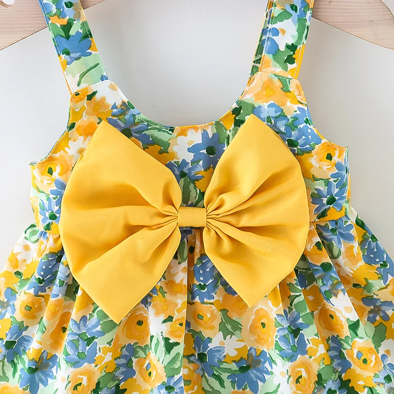 2Pcs/Set Flowers Baby Girl Dresses Summer Fashion Toddler Children Clothes Beach Smooth Dress Kid\'s Costume Hat 0 To 3 Y